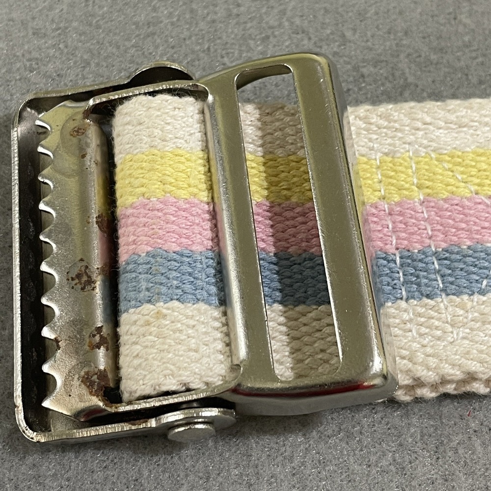 Vintage Belt‎ 100% Cotton Metal Buckle Gait Mobility Unisex 48" Rainbow Stripe *